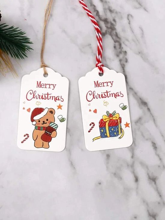 Étiquettes Cadeaux De Noël - 48 étiquettes Papier Kraft + 50 Ficelles, 12 Motifs Différents Pour Emballage Créatif