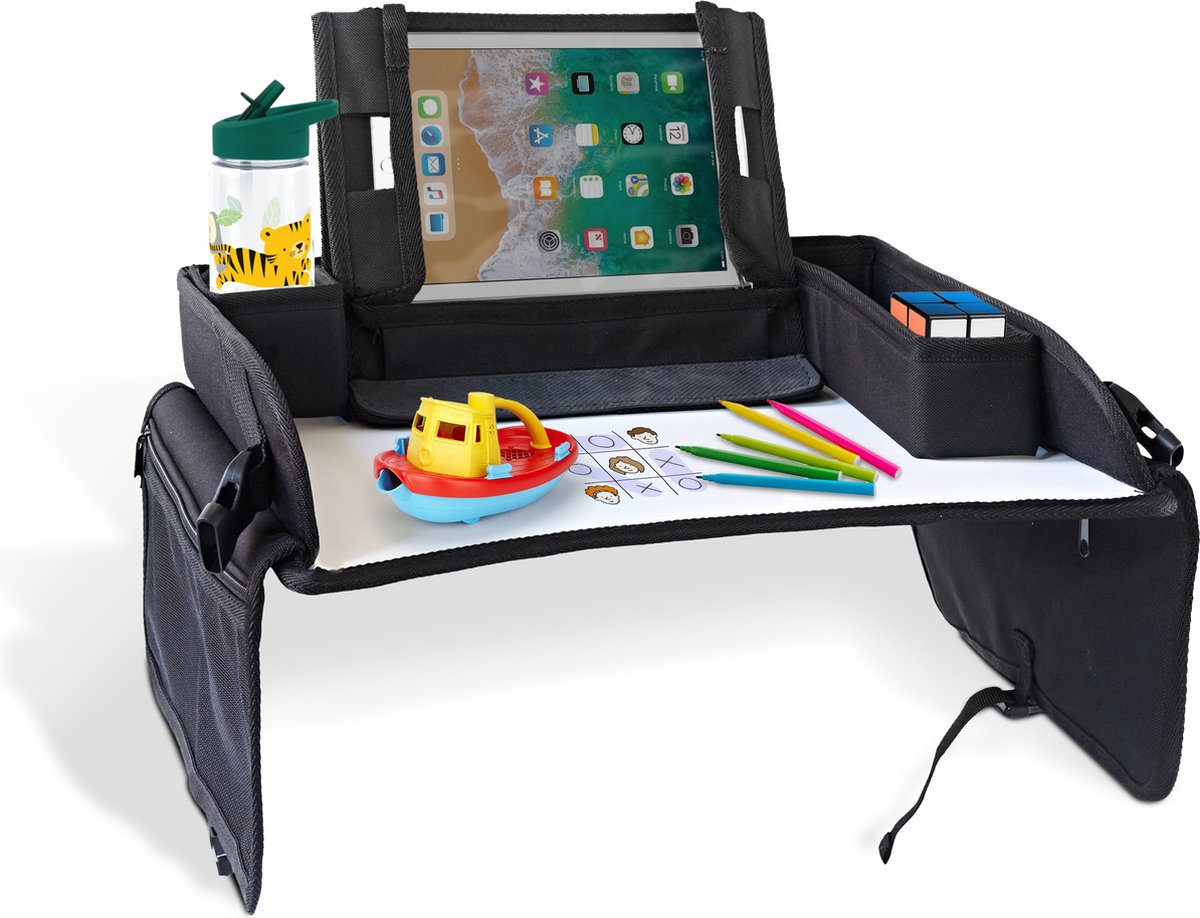 Blyzi - Reistafel auto met tablethouder – Opvouwbaar – Speeltafel voor onderweg – Auto Organizer – Tekentafel - Zwart