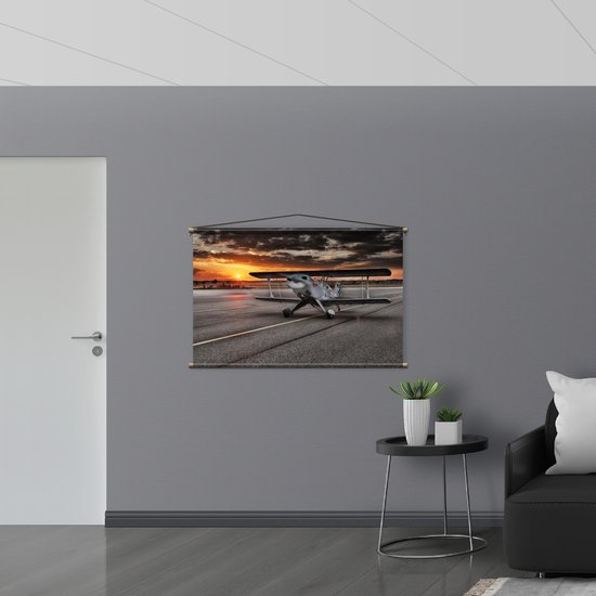 WallClassics - Affiche Textile - Klein Avion sur Piste - 120x80 cm Photo sur Textile