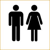 Toiletsticker - Symbool heren en dames - set van twee - zwart - H 10 cm - kantoorsticker - wc bordje - wc pictogram - deursticker