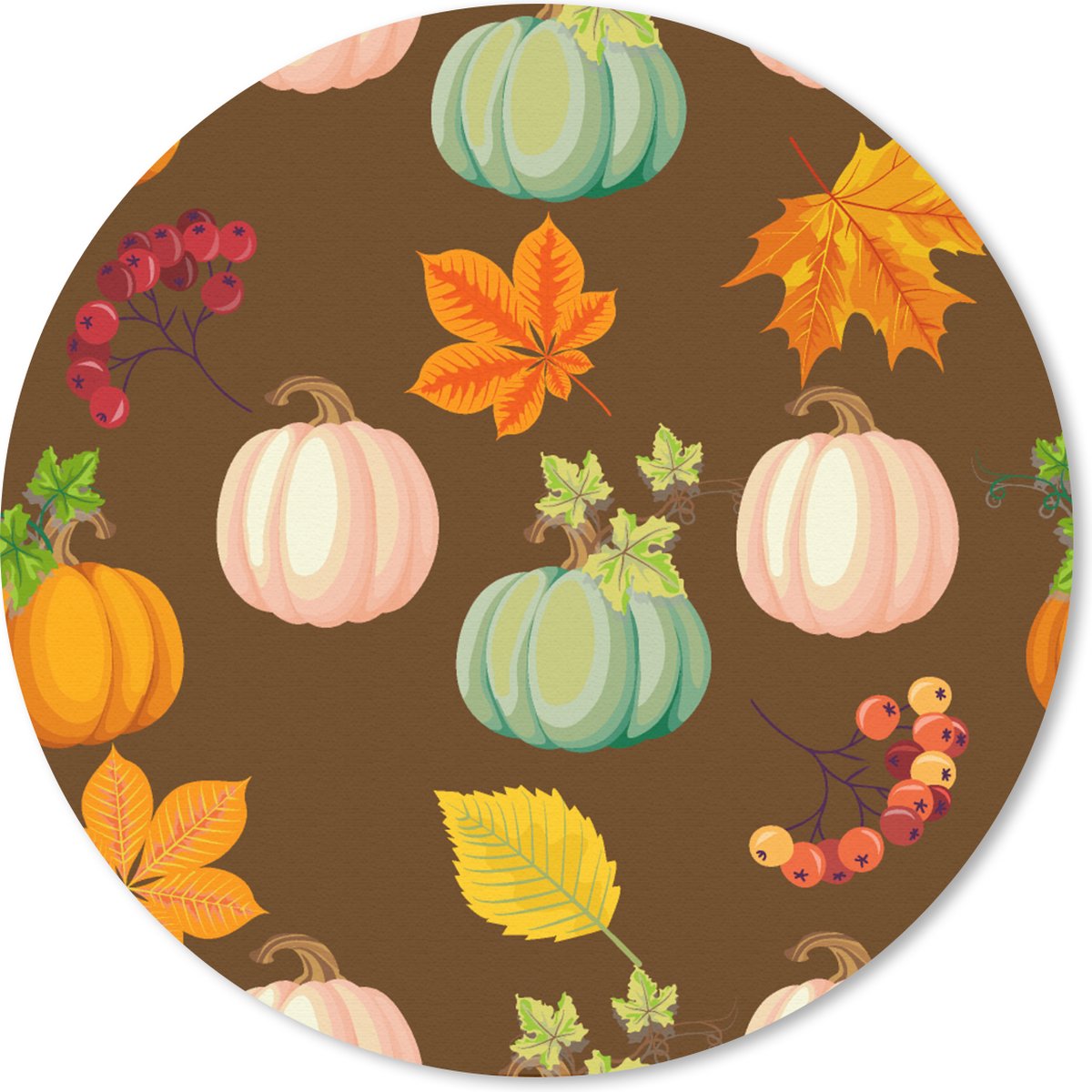 Muismat rond 30x30 cm - Mousepad Herfst - Pompoenen - Patronen - Ronde muismatten