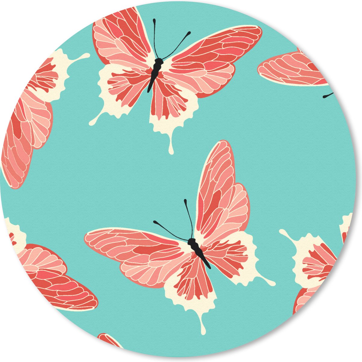 Muismat rond 20x20 cm - Mousepad Vlinders - Roze - Patroon - Ronde muismatten