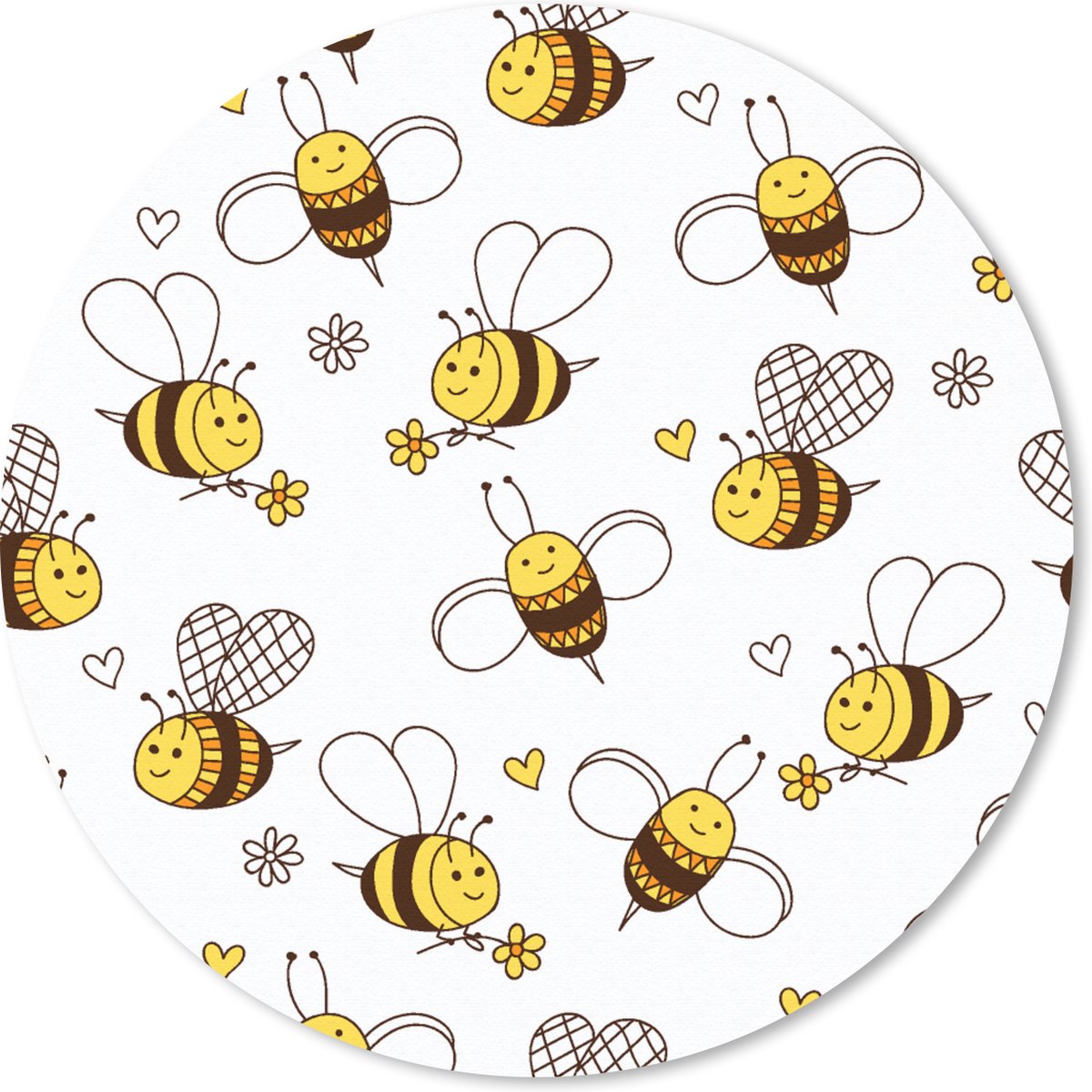 Muismat rond 30x30 cm - Mousepad Bij - Bloemen - Hart - Patronen - Ronde muismatten
