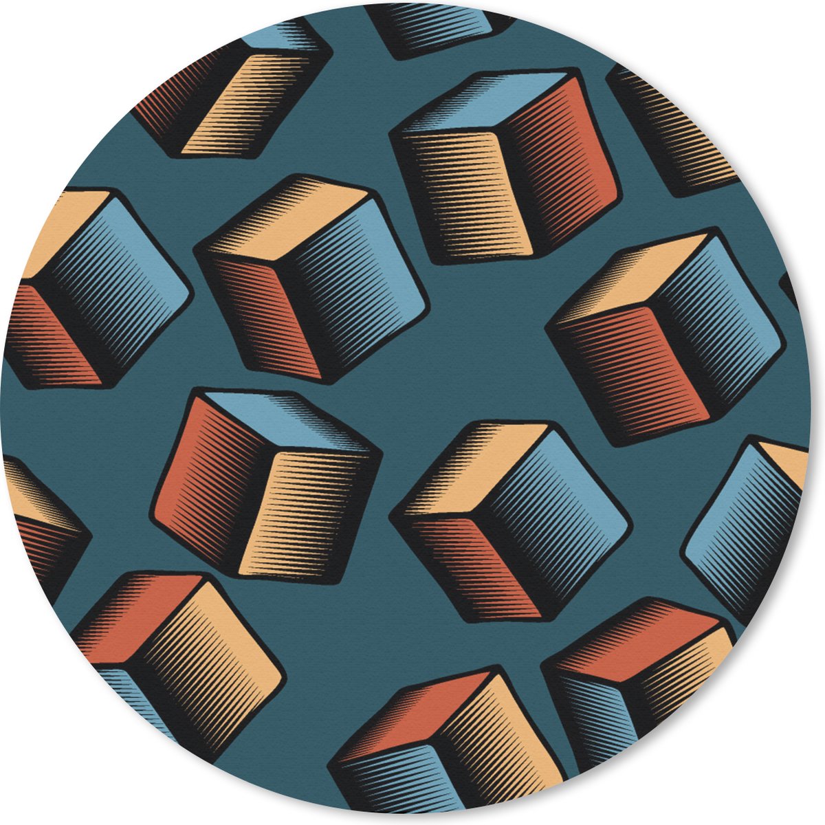 Muismat rond 40x40 cm - Mousepad Patronen - Cube - 3D - Ronde muismatten