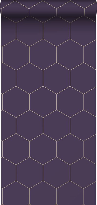 ESTAhome behang hexagon donker paars en goud - 139575 - 0,53 x 10,05 m