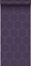 ESTAhome behang hexagon donker paars en goud - 139575 - 0,53 x 10,05 m