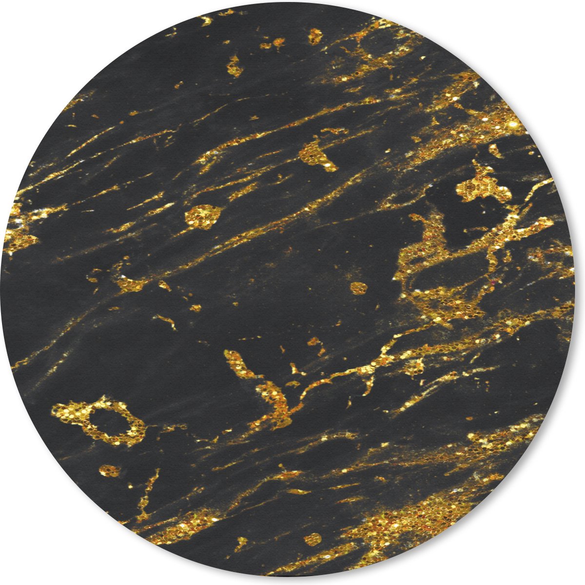 Muismat rond 30x30 cm - Mousepad Marmer - Zwart - Goud - Ronde muismatten