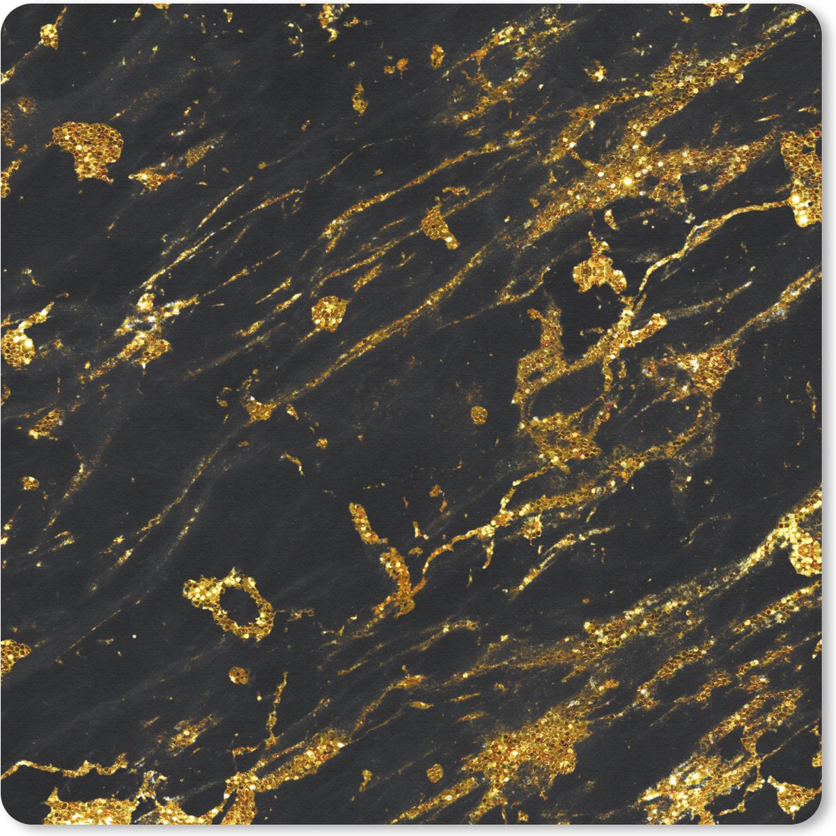 Muismat 20x20 cm - Mousepad Marmer - Goud - Zwart - Steen - Muismatten