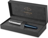 Parker Sonnet vulpen | Roestvrij staal en blauwe lak | Fijne penpunt met zwarte inkt navulling | geschenkdoos