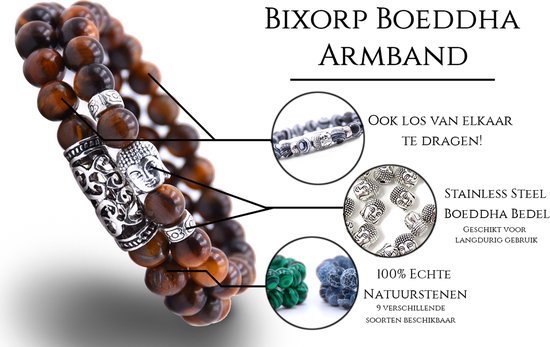 Bixorp Gems 2 Natuursteen Boeddha Armbanden van Howliet - Witte Kralenarmband met Stainless Steel / Roestvrij Staal