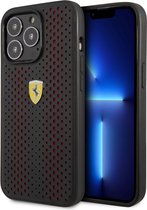 Ferrari Perforated Back Case - Geschikt voor Apple iPhone 14 Pro (6.1") - Zwart/Rood