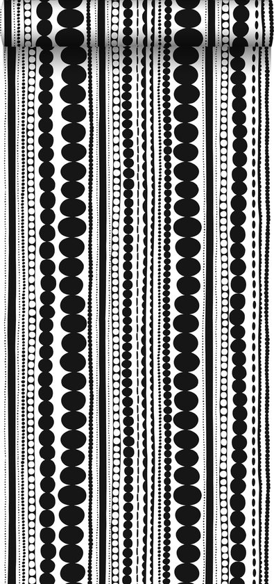 ESTAhome behang kralen zwart en wit - 138838 - 0,53 x 10,05 m
