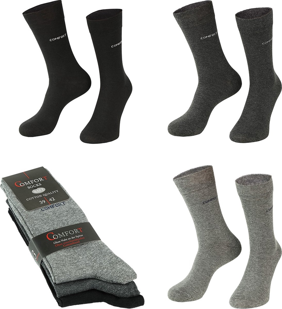 Naft Comfort sokken | zonder knellende boord | grijs | maat 43-46 | 6 paar