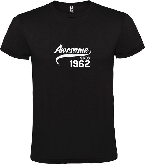 Zwart T-Shirt met “Awesome sinds 1962 “ Afbeelding Wit Size L