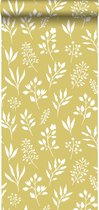 ESTAhome behangpapier bloemmotief in Scandinavische stijl okergeel en wit - 139086 - 0,53 x 10,05 m