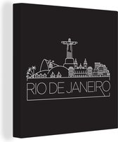 Canvas Schilderij Stadsaanzicht ''Rio de Janeiro'' op zwarte achtergrond - 90x90 cm - Wanddecoratie