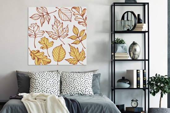 Tableaux sur Peintures Automne - Dessin - Feuilles - 90x90 cm - Décoration murale