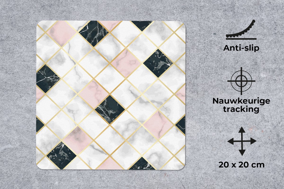 Muismat 20x20 cm - Mousepad Marmer - Geometrische vormen - Patronen - Luxe - Muismatten