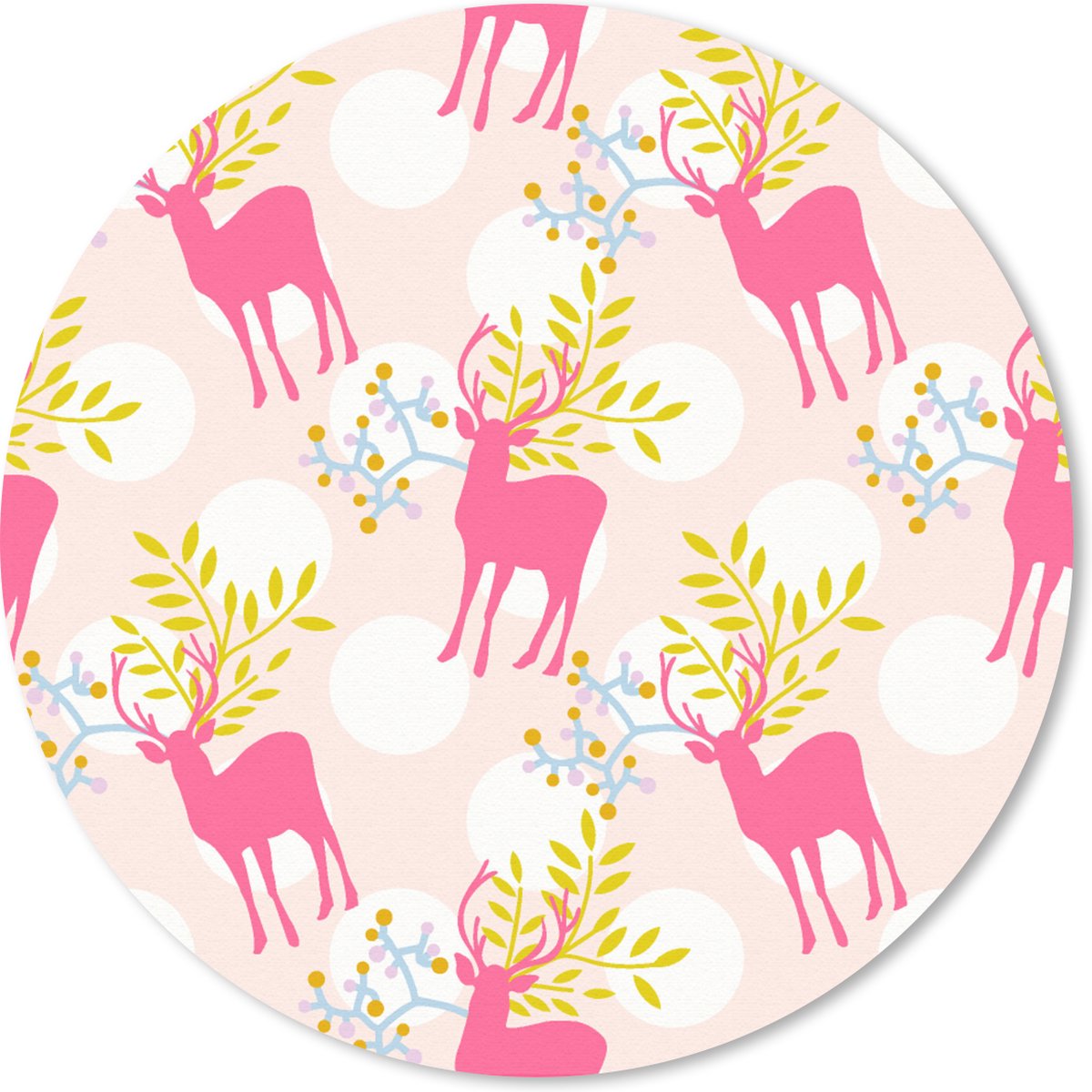Muismat rond 20x20 cm - Mousepad Hert - Roze - Patronen - Ronde muismatten