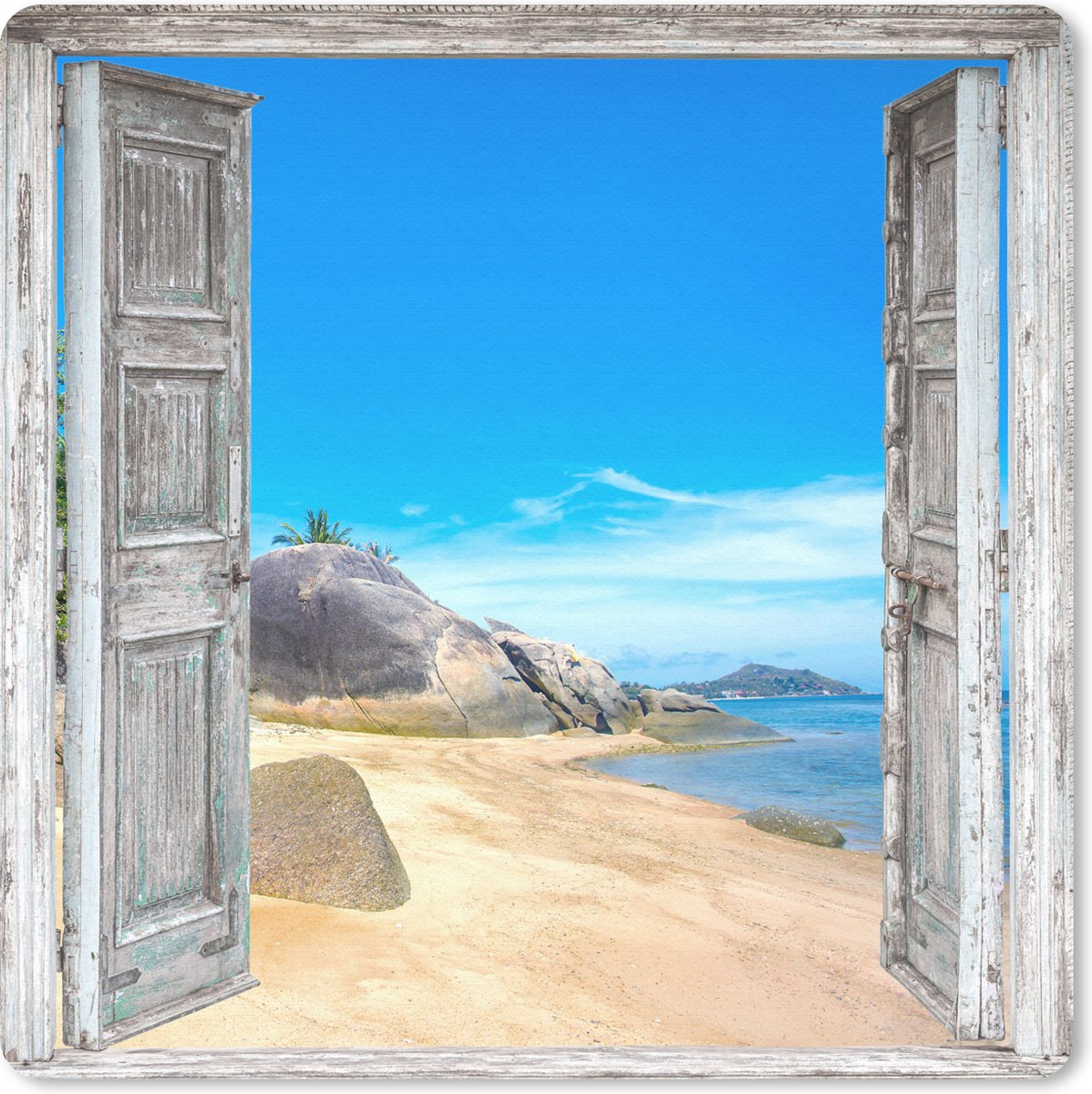 Muismat 20x20 cm - Mousepad Strand - Tropisch - Zomer - Doorkijk - Zee - Muismatten