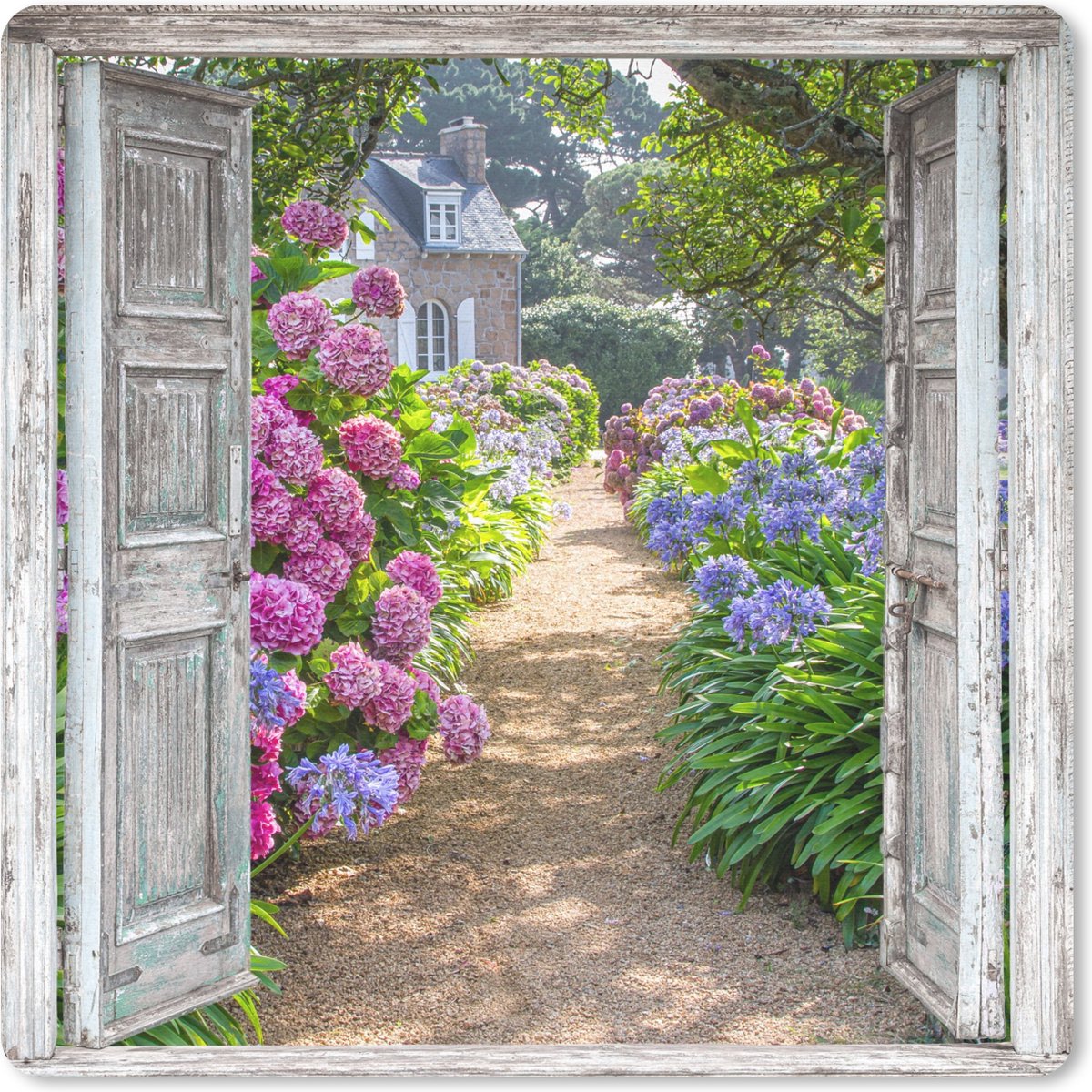 Muismat 30x30 cm - Mousepad Doorkijk - Hortensia - Bloemen - Muismatten
