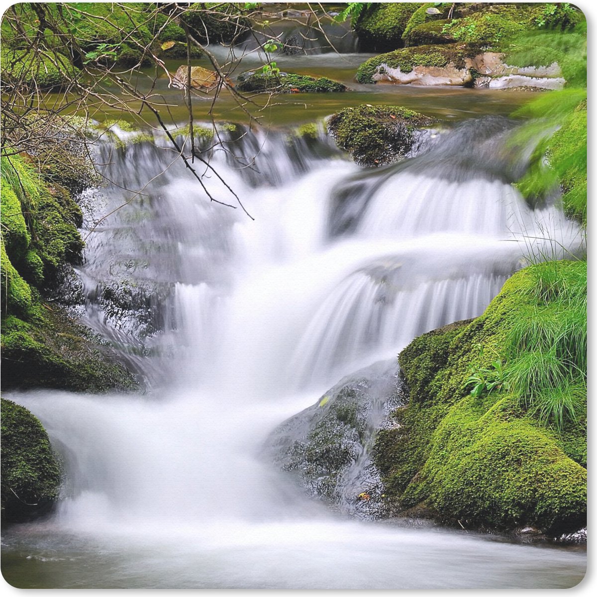 Muismat 20x20 cm - Mousepad Water - Natuur - Waterval - Muismatten