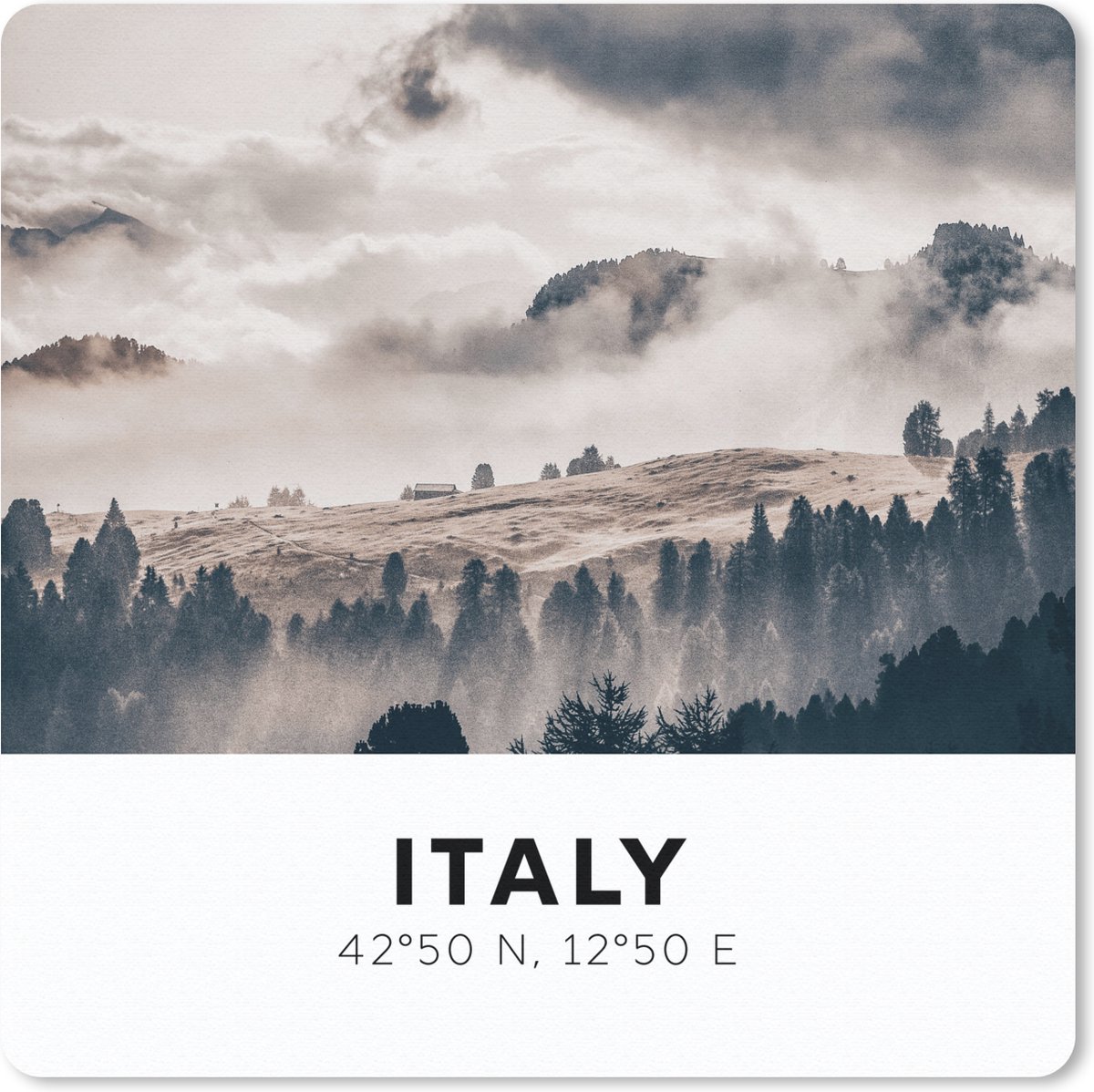 Muismat 20x20 cm - Mousepad Italië - Mist - Landschap - Muismatten