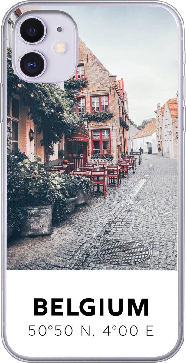 Telefoonhoesje Geschikt voor iPhone 11 hoesje - België - Café - Terras - Rood - Siliconen Telefoonhoesje Telefoonhoesje