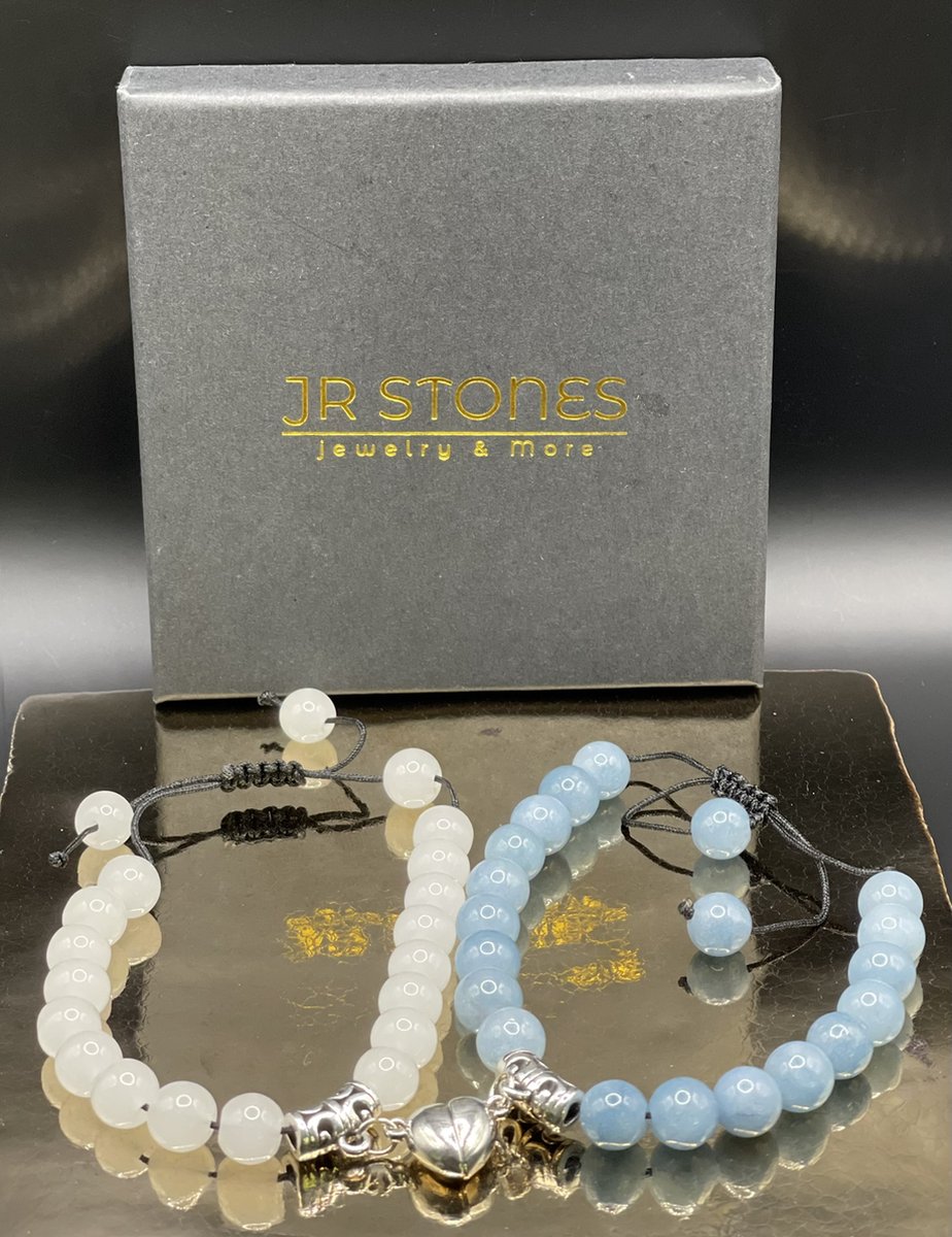 JR Stones | Armband set met magneet | Koppel armband | Kralen armband | Touw | Licht Blauw | Wit |Armband dames | Armband heren | Vriendschaps armband | Voor hem | Voor haar