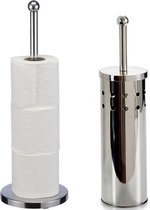 Berilo - WC-/toiletborstel in houder met wc-rollen houder - rvs zilver