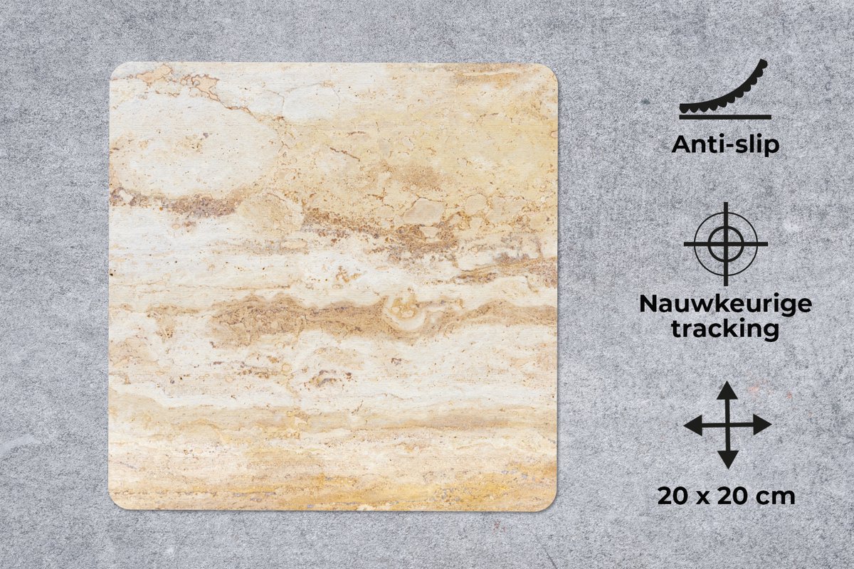 Muismat 20x20 cm - Mousepad Marmer - Zand - Textuur - Muismatten