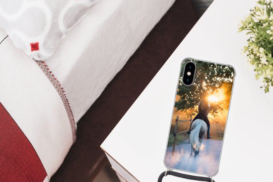 Coque avec cordon iPhone X - Cheval - Soleil - Sable - Siliconen - Bandoulière - Coque arrière avec cordon - Coque pour téléphone avec cordon - Coque avec corde