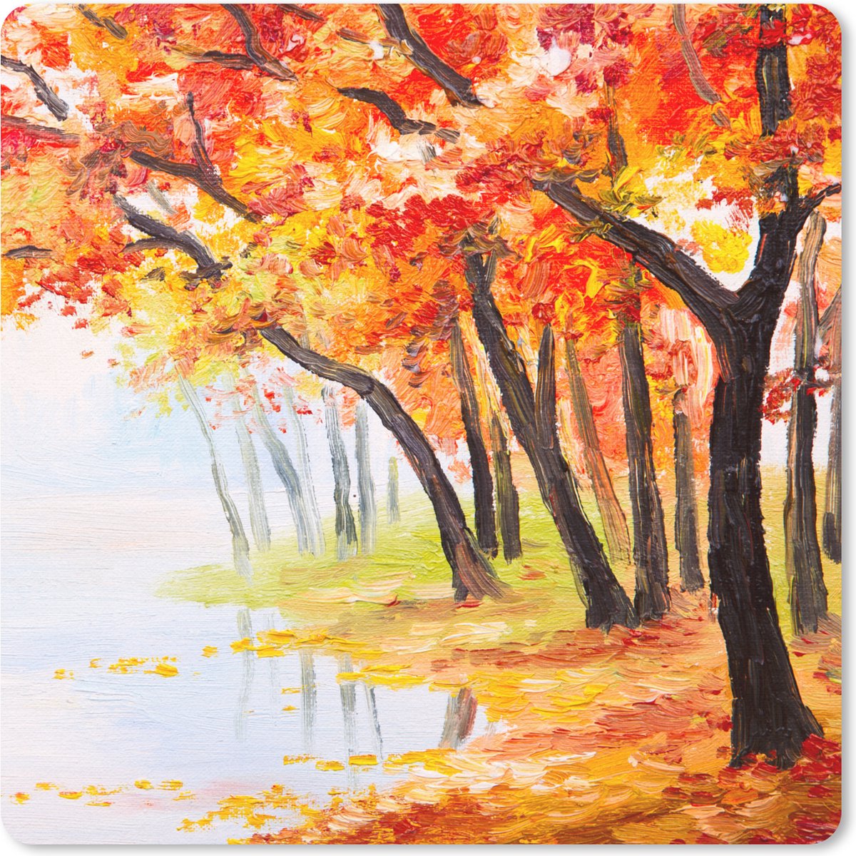 Muismat 30x30 cm - Mousepad Schilderij - Herfst - Bomen - Water - Olieverf - Muismatten