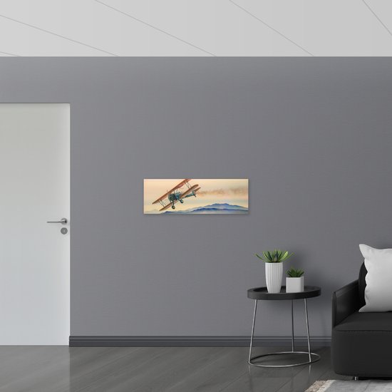 WallClassics - Poster brillant – Klein avion au-dessus des Montagnes – Photo 90 x 30 cm sur papier poster avec finition brillante