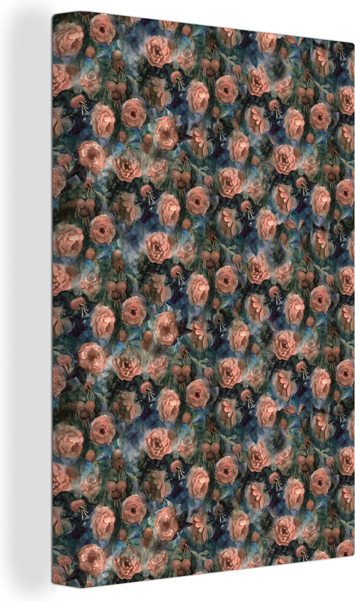 Canvas Schilderij Rozen - Waterverf - Roze - 20x30 cm - Wanddecoratie