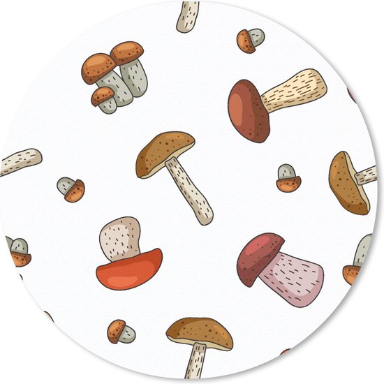 Muismat - Mousepad - Rond - Paddenstoel - Patroon - Cartoon - 50x50 cm - Ronde muismat