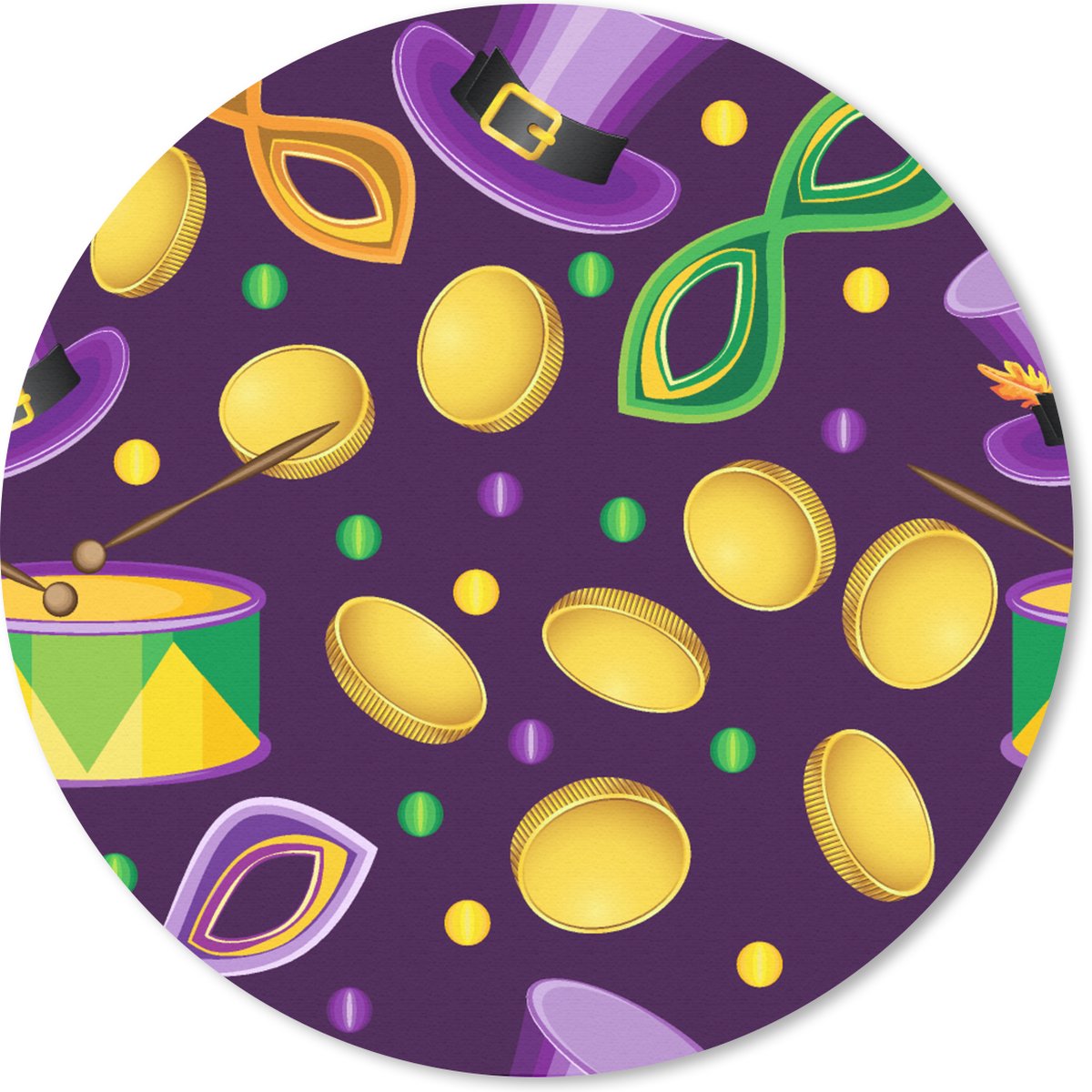 Muismat rond 30x30 cm - Mousepad Carnaval - Feest - Paars - Patronen - Ronde muismatten