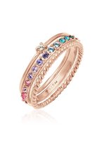 Elli Dames Ring Dames Set Multi-Colour Fonkelend met kristallen Kleurrijk in 925 sterling zilver verguld