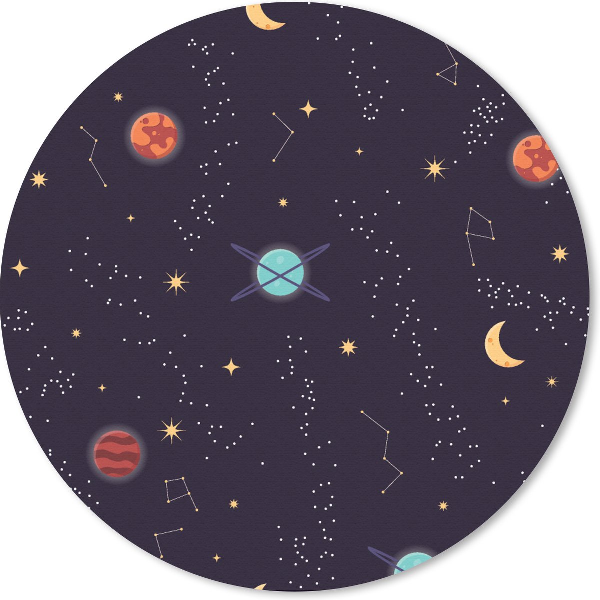 Muismat rond 30x30 cm - Mousepad Planeten - Sterren - Patronen - Ronde muismatten