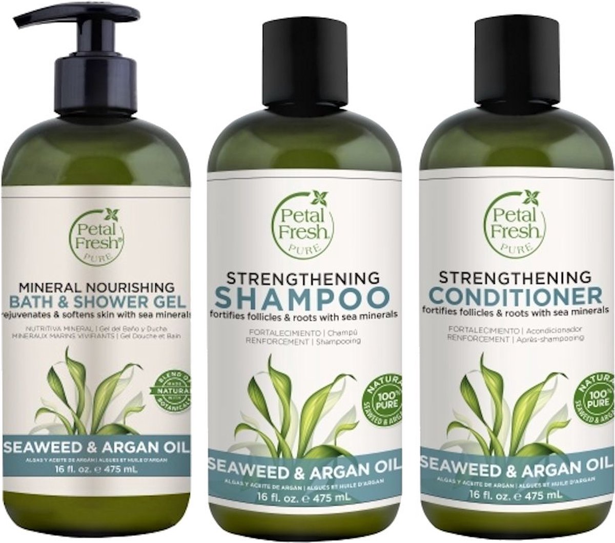 Goedkoopste PETAL FRESH - Seaweed & Argan Oil - Bath & Shower Gel Shampoo Conditioner - 3 Pak