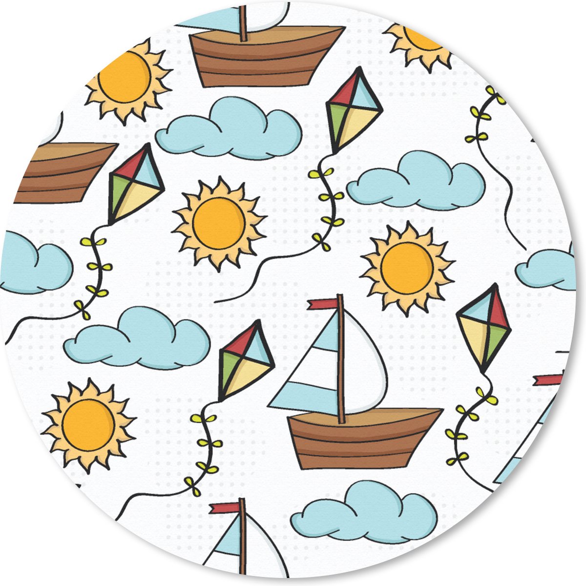 Muismat rond 30x30 cm - Mousepad Vlieger - Zomer - Boot - Patroon - Ronde muismatten