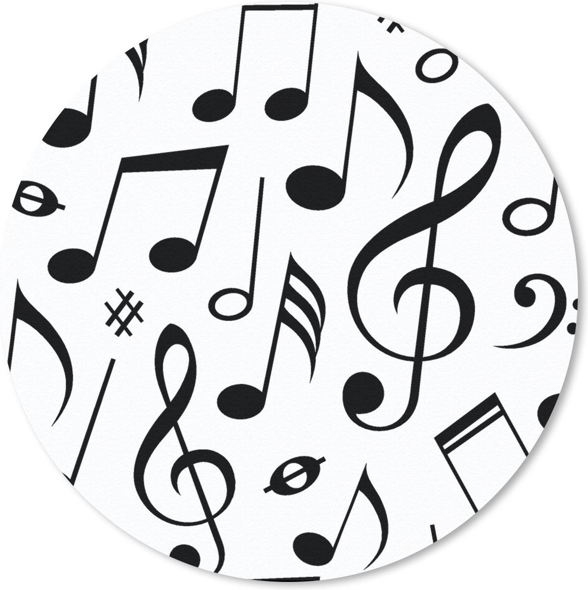 Muismat rond 30x30 cm - Mousepad Muziek - Patronen - Zwart Wit - Ronde muismatten