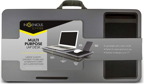 Ingenious Gifting - Laptoptafel multifuctioneel - Schootbureau - Muismat en Telefoonhouder - Carbon