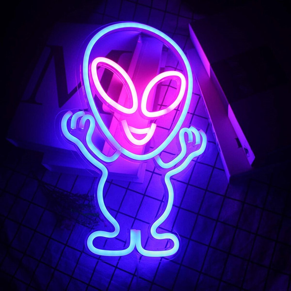 Neon verlichting - Alien - Blauw sfeerlicht - Wandlamp