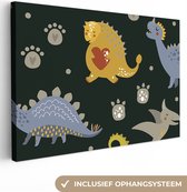 Canvas schilderij kinderen - Dinosaurus - Patronen - Kinderen - Hartje - Slaapkamer decoratie - Babykamer - Canvas doek kids - 30x20 cm