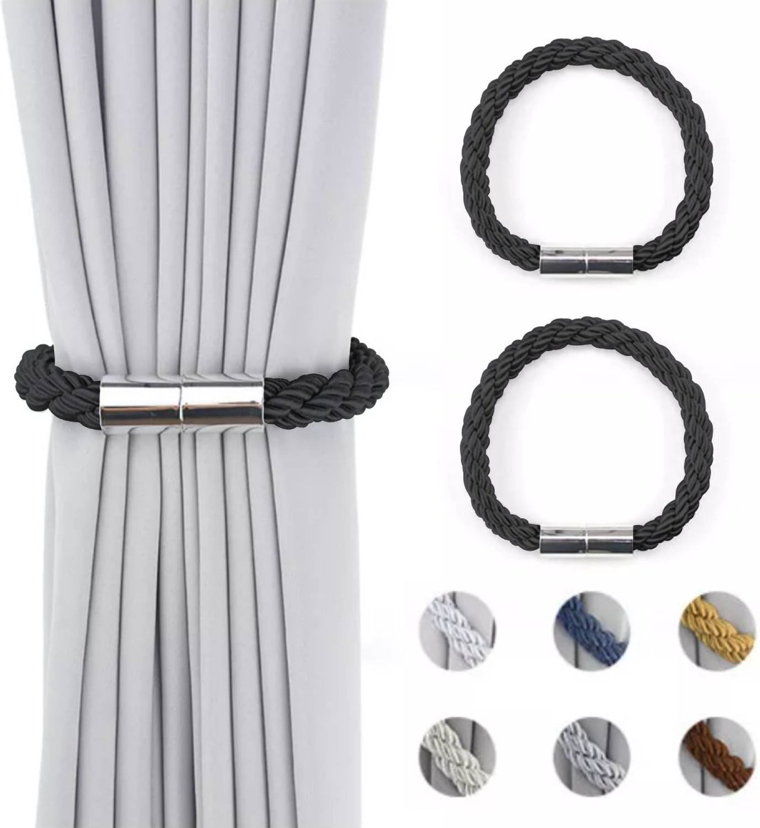 JIZZU 4 stuks magnetische gordijnbinders met sterke magneet, moderne decoratieve geweven touwgordijnhouders voor thuis en op kantoor raamgordijnen (geelachtig bruin JIZZU 4 stuks magnetische gordijnbinders met sterke magneet, moderne decoratieve geweven touwgordijnhouders voor thuis en op kantoor raamgordijnen (geelachtig bruin