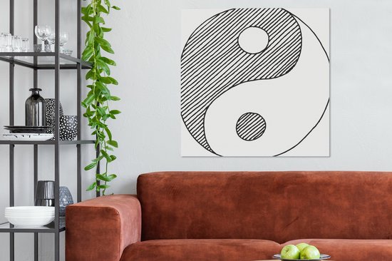 Une illustration d'une toile du logo Yin et Yang esquissée 90x90 cm - Tirage photo sur toile (Décoration murale salon / chambre)