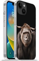 Geschikt voorApple Iphone 14 Plus - Soft case hoesje - Aap - Schotse hooglander - Zwart - Siliconen Telefoonhoesje