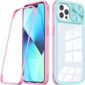 360 Full Body Sliding Camshield Phone Case voor iPhone 11 Pro (babyblauw roze)