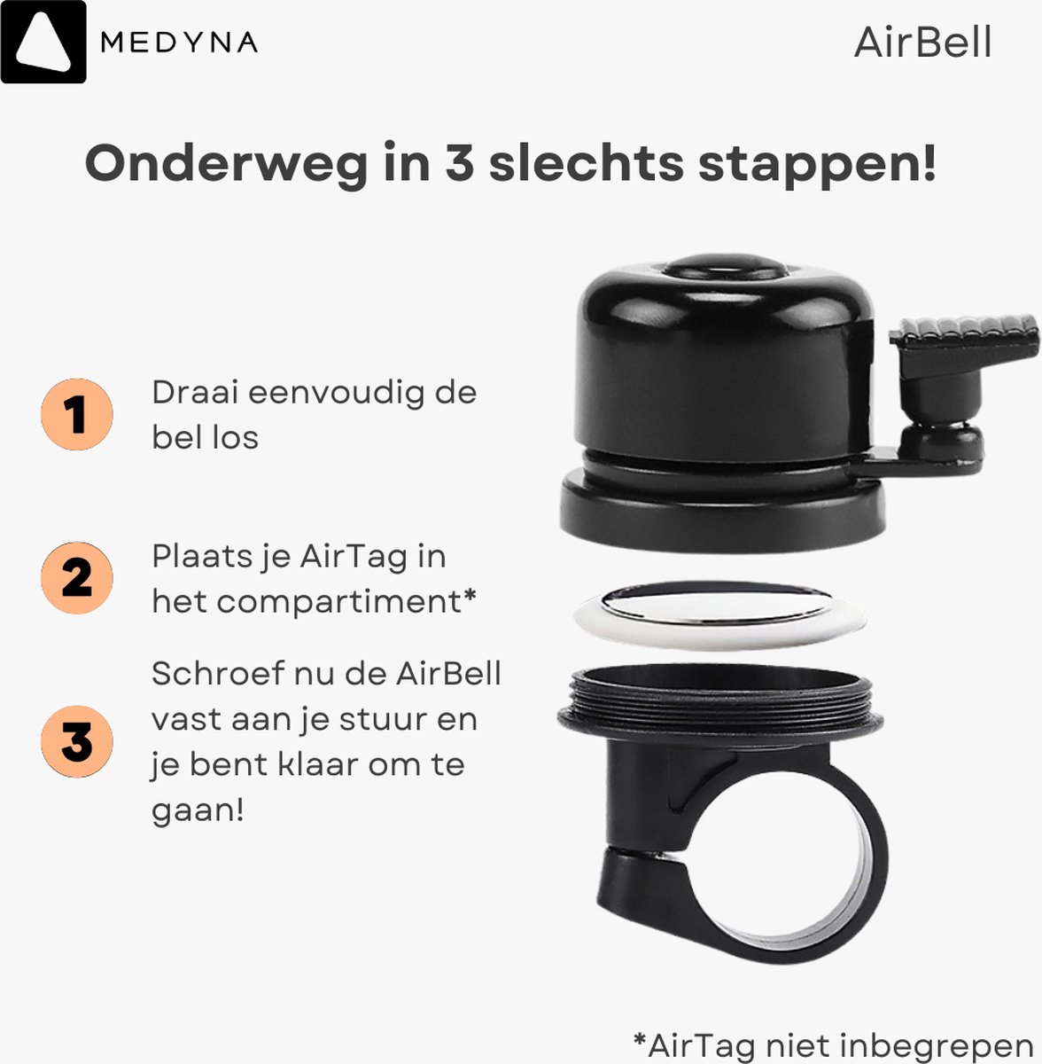 MEDYNA TrackBell AirTag Fietsbel GPS Tracker Fiets Fietsalarm